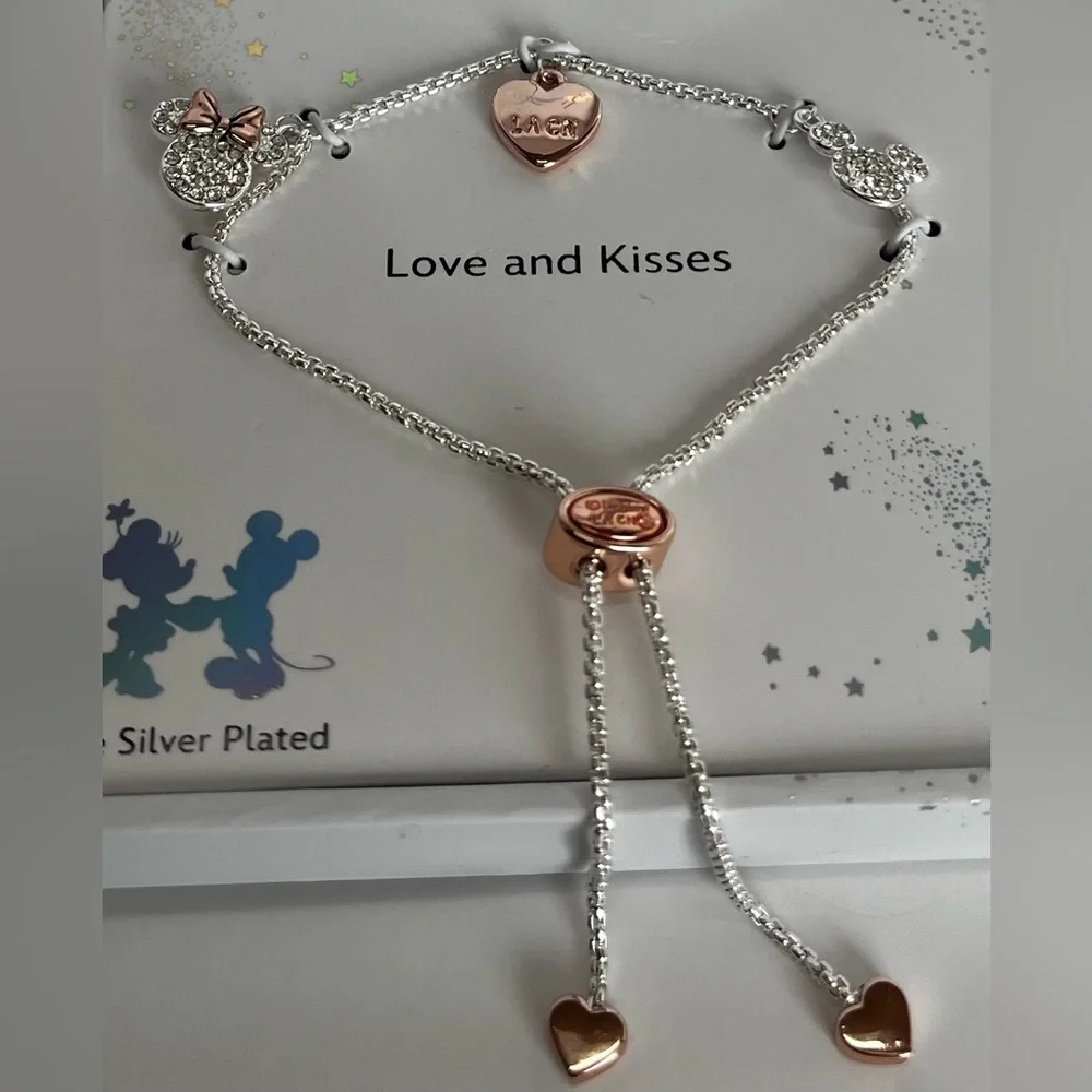 Disney Two-Tone Minnie and Mickey Charm Bolo Bracelet in Silver Plate